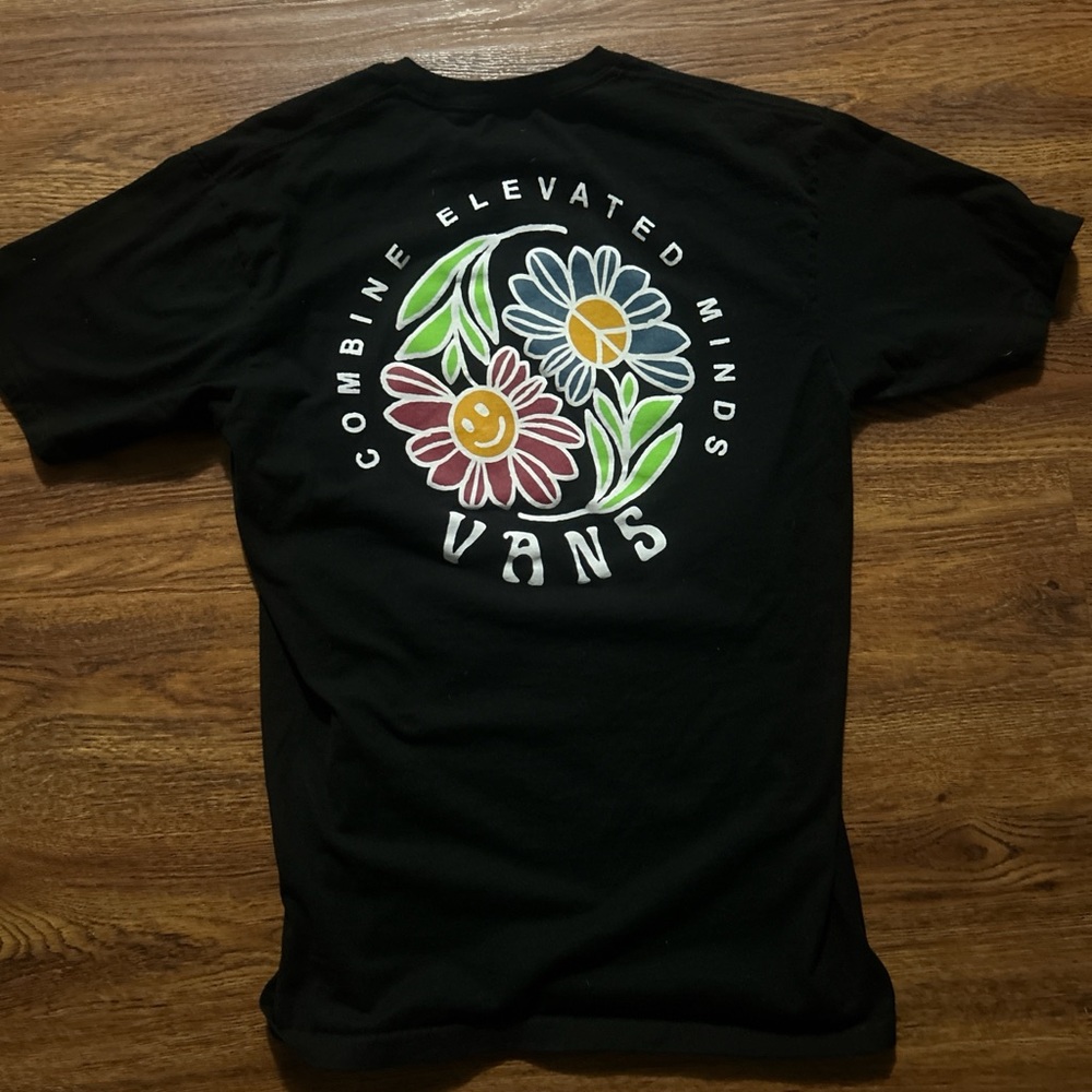 Vans Black Tee with Colorful Floral Graphic